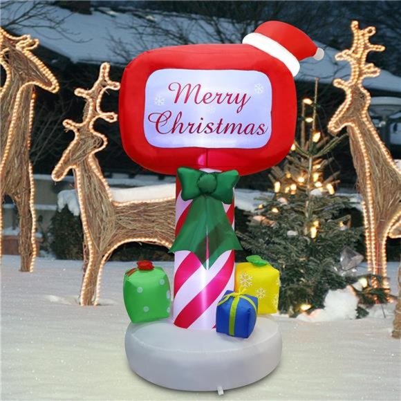 6FT Inflatable Xmas Mailbox, Lighted Blow Up Mailbox with Built in LED Lights - Picture 5 of 6